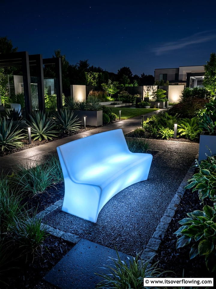 LED Lighted Garden Bench - 25 garden decor ideas with benches