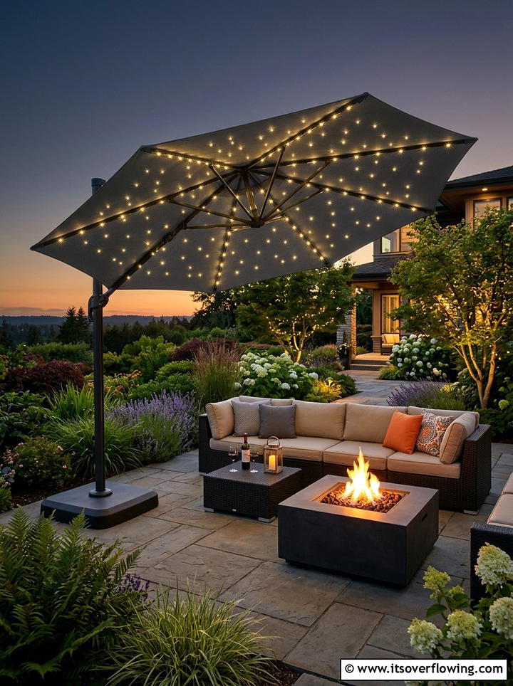 LED Lighted Umbrella - 25 backyard ideas with umbrellas