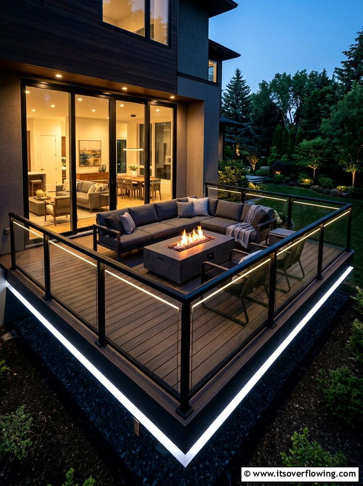 LED strip under railing - 25 front porch decor ideas with layered lighting