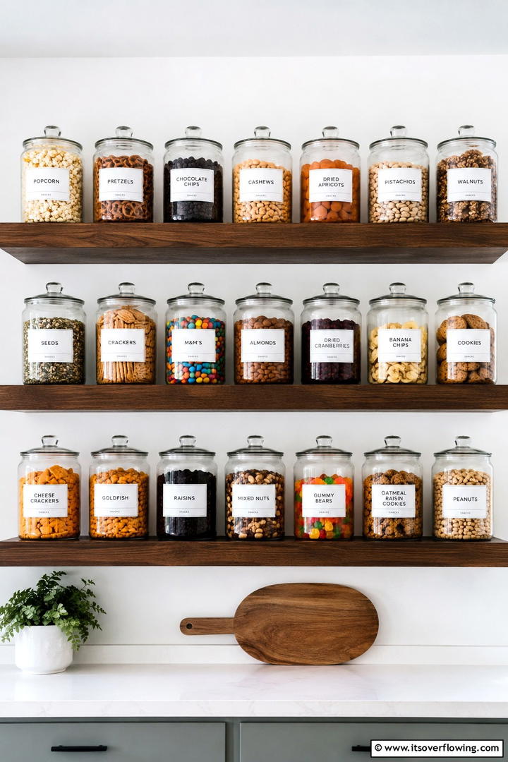 Labelled Snack Jars - 30 Snack Storage Ideas for Organized Kitchen Pantries