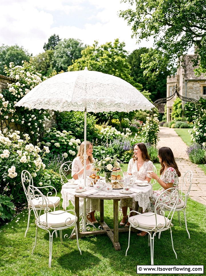Lace Garden Umbrella - 25 garden decor ideas with umbrellas