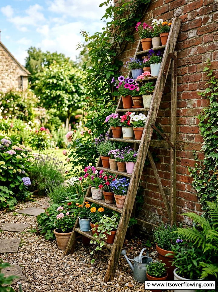 Ladder Plant Shelf - 25 backyard decorating ideas with planters