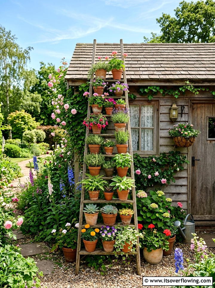 Ladder Plant Stand - 25 cheap garden ideas with container gardening