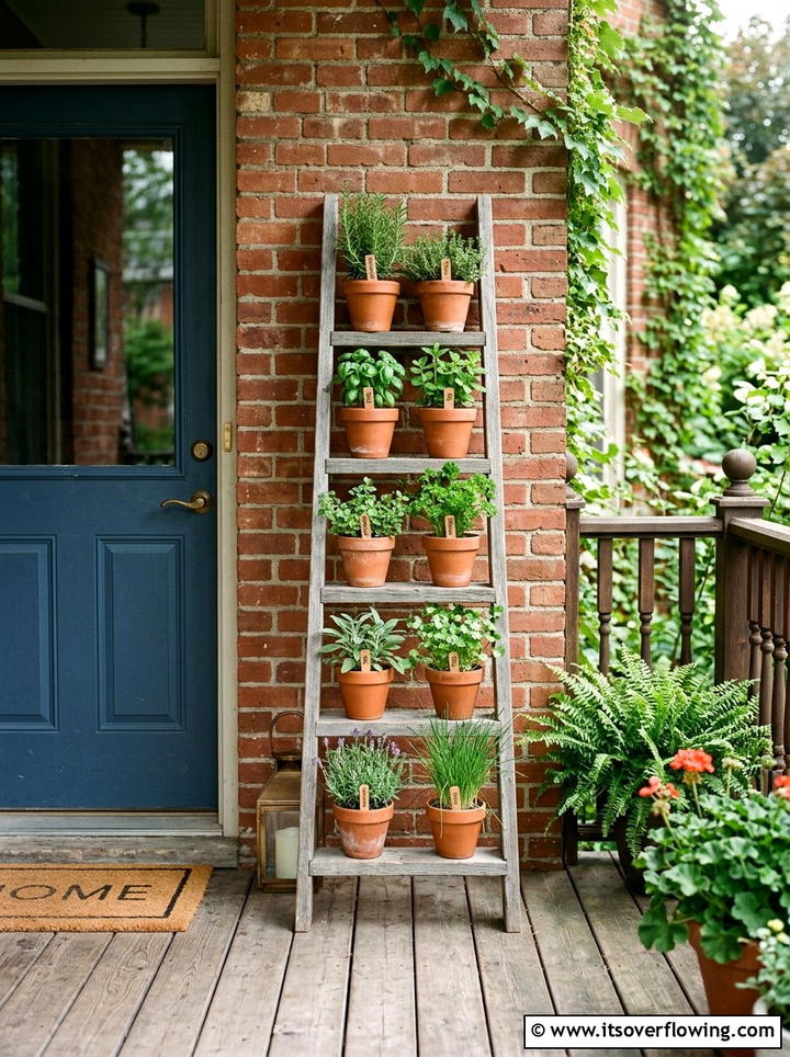 Ladder Plant Stand - 25 front porch decor ideas with rustic accents