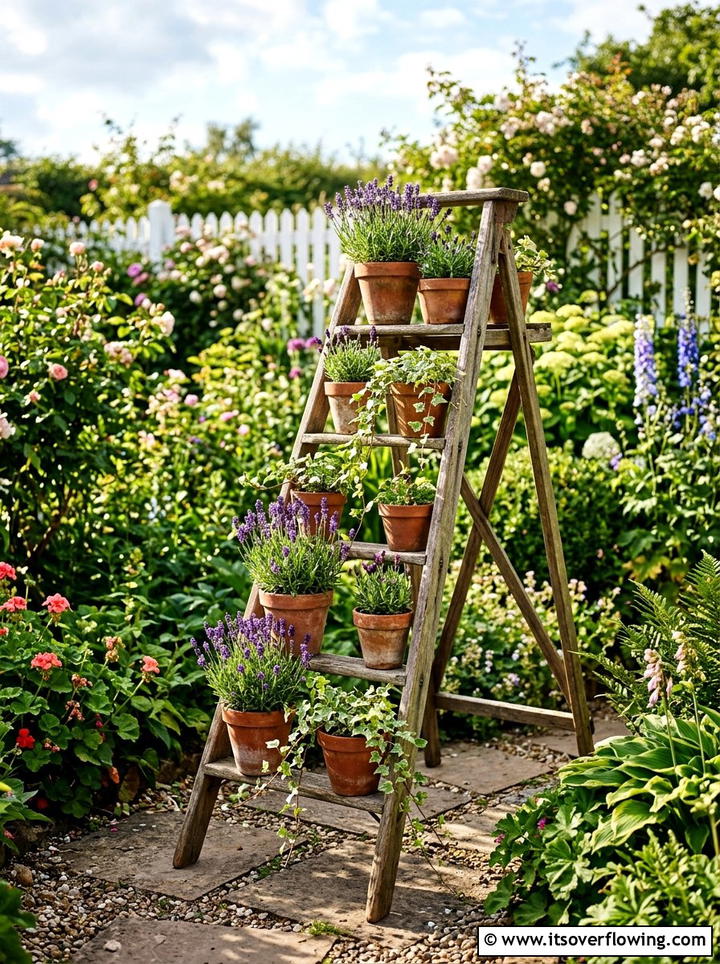 Ladder Plant Stand - 25 upcycled garden ideas for community gardens