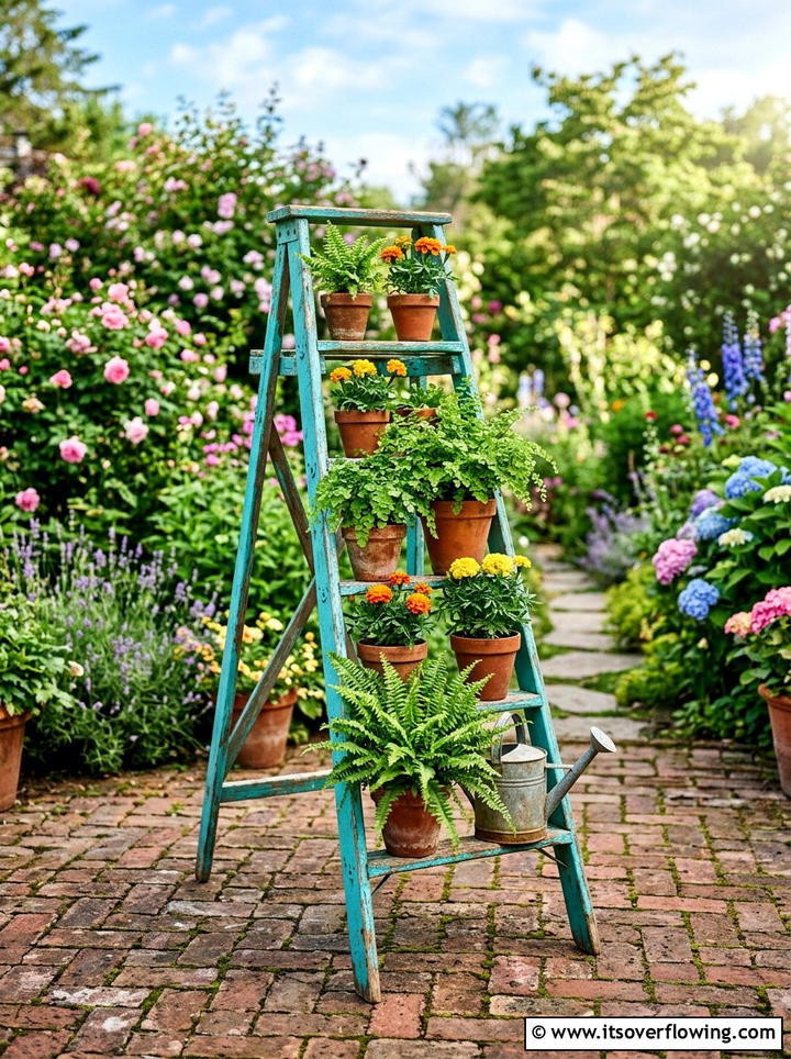 Ladder Plant Stand - 25 upcycled garden ideas for renters
