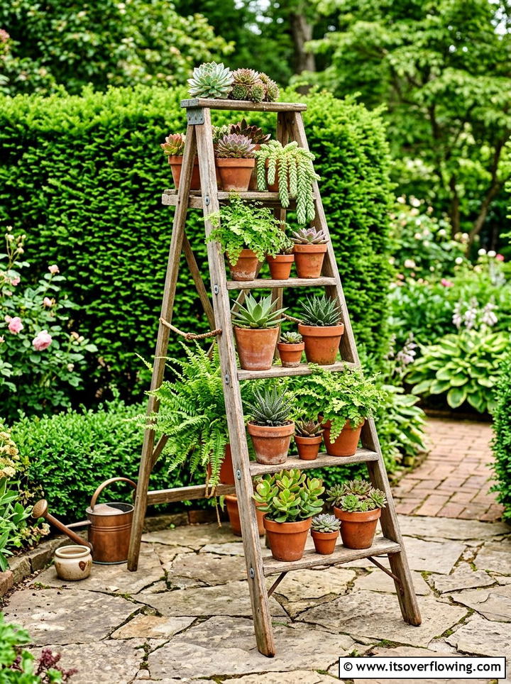 Ladder Plant Stand - 25 upcycled garden ideas for tiny yards