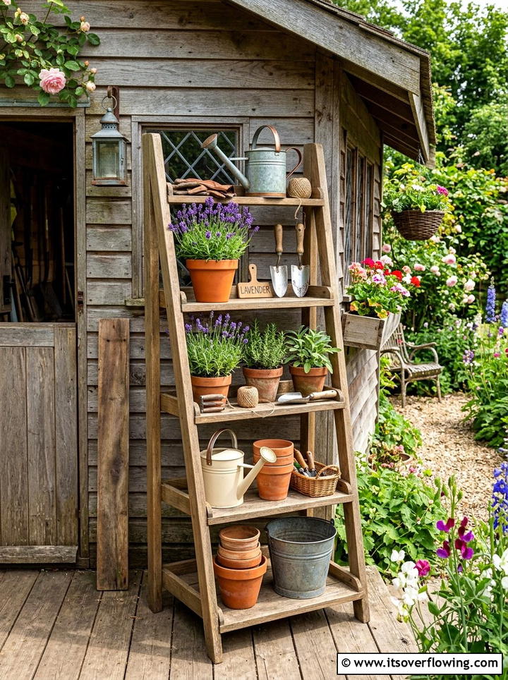 Ladder Shelf Garden Tools - 25 garden decor ideas with floral ladders