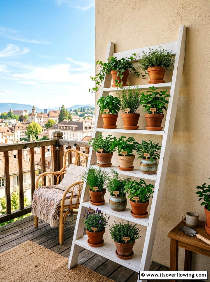 Ladder Shelf Planter - 25 small garden ideas with herbs