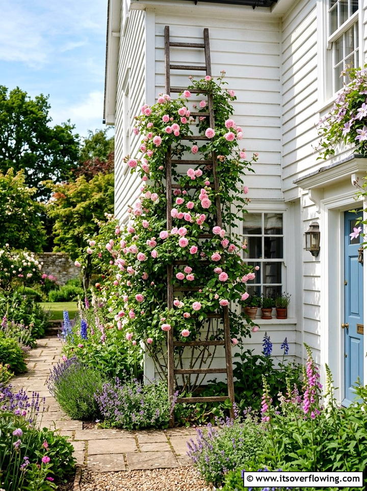 Ladder Trellis For Climbing Plants - 25 backyard decorating ideas with vintage ladders