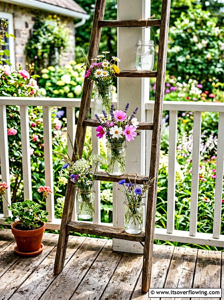 Ladder With Hanging Mason Jars - 25 front porch ideas with repurposed ladders