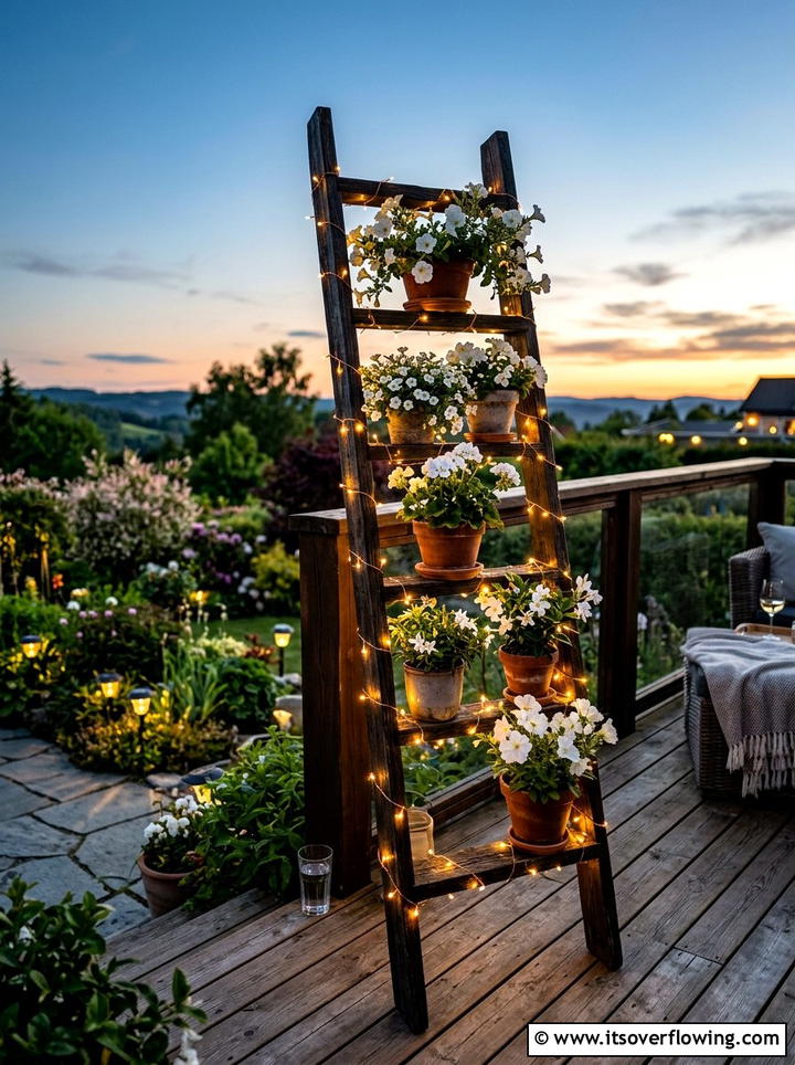 Ladder With Solar Lights - 25 front porch ideas with repurposed ladders