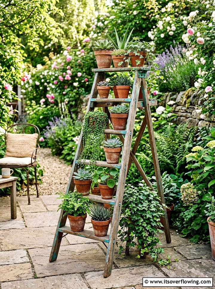 Ladder plant stand - 25 upcycled garden ideas with boho style