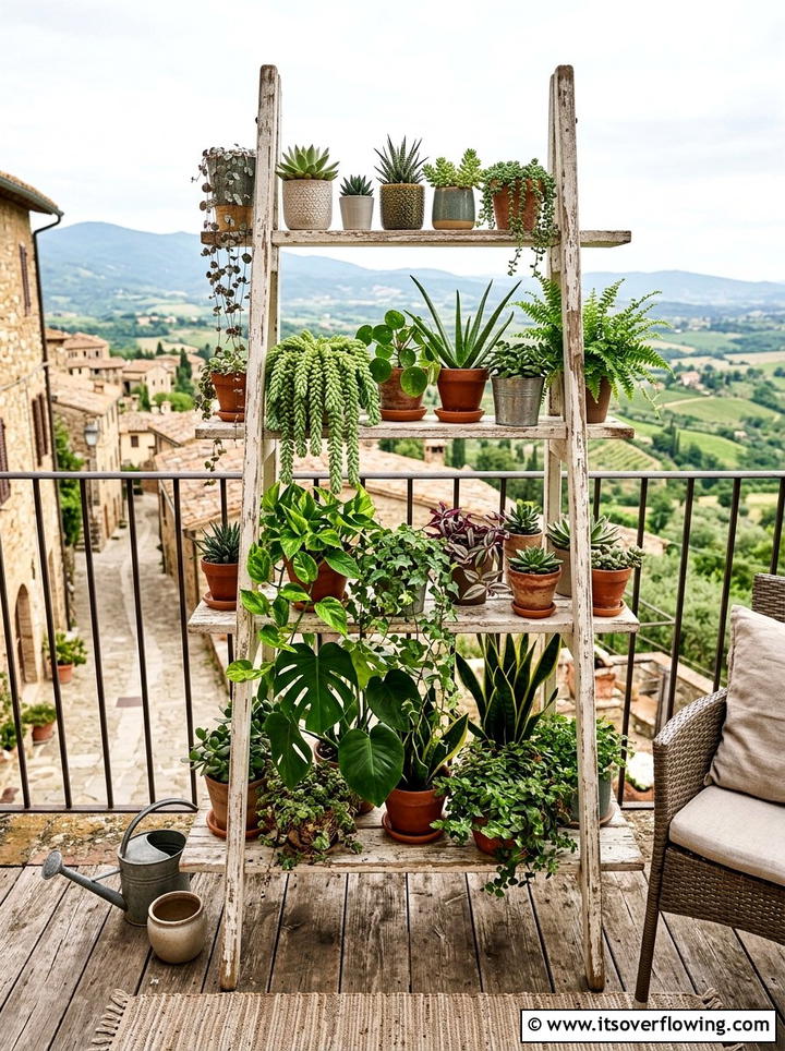 Ladder shelf plant display - 25 creative garden ideas for balconies