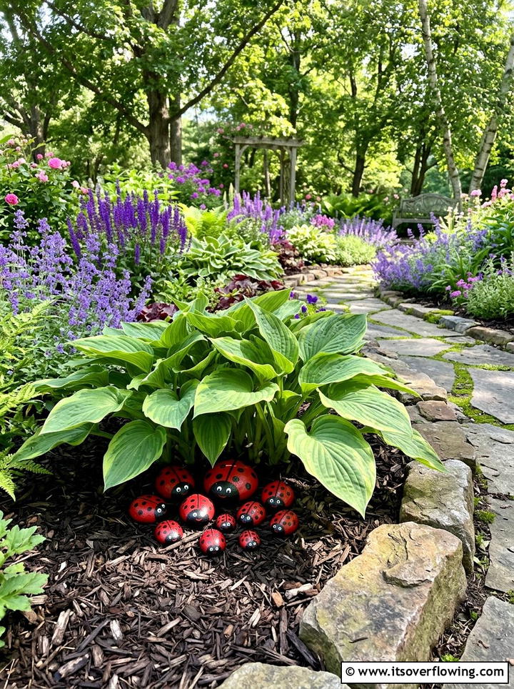 Ladybug rock garden - 25 garden decor ideas with painted rocks