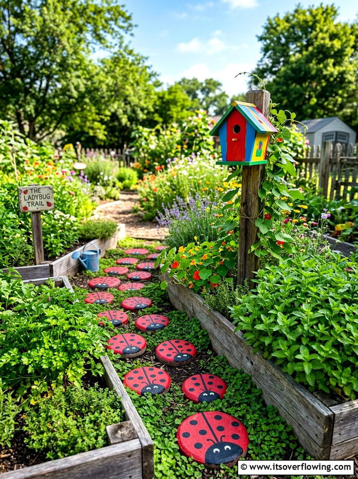 Ladybug stone garden decor - 25 creative garden ideas with painted stepping stones