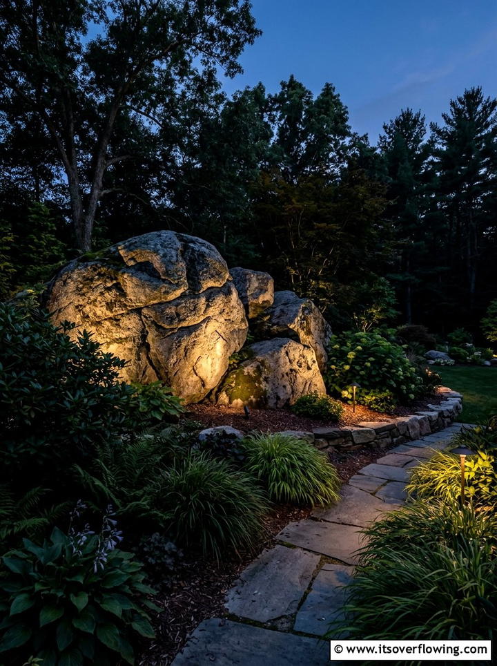 Landscape Lighting - 25 backyard ideas with boulder accents