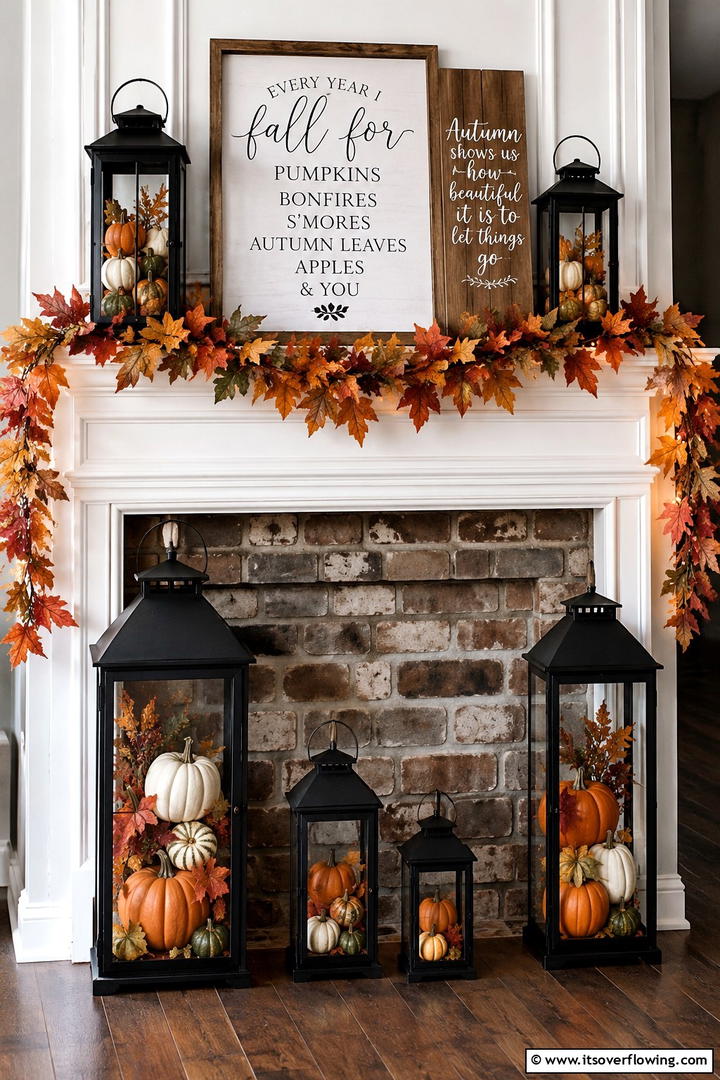 Lantern Focused Mantel Display - 50 Fall Mantel Decor Ideas for Cozy Spaces This Season