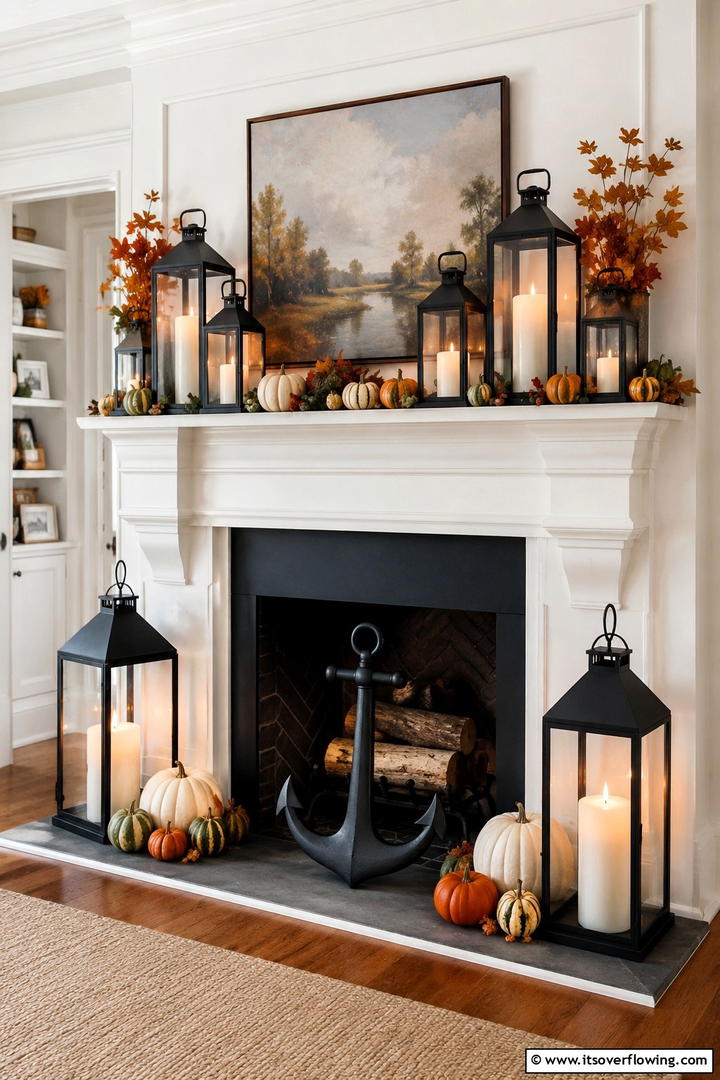 Lantern Light Collection - 50 Fall Fireplace Decor Ideas to Warm Autumn Gatherings