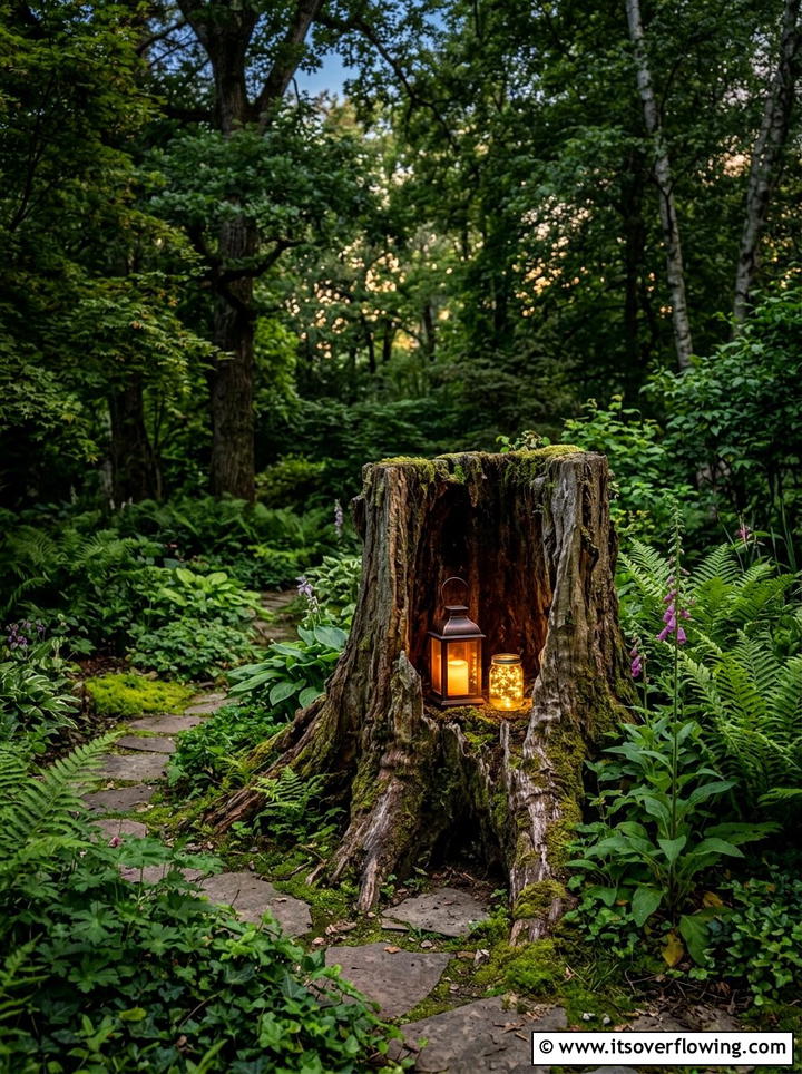 Lanterns In Tree Stump Hollow - 25 backyard decorating ideas with lanterns