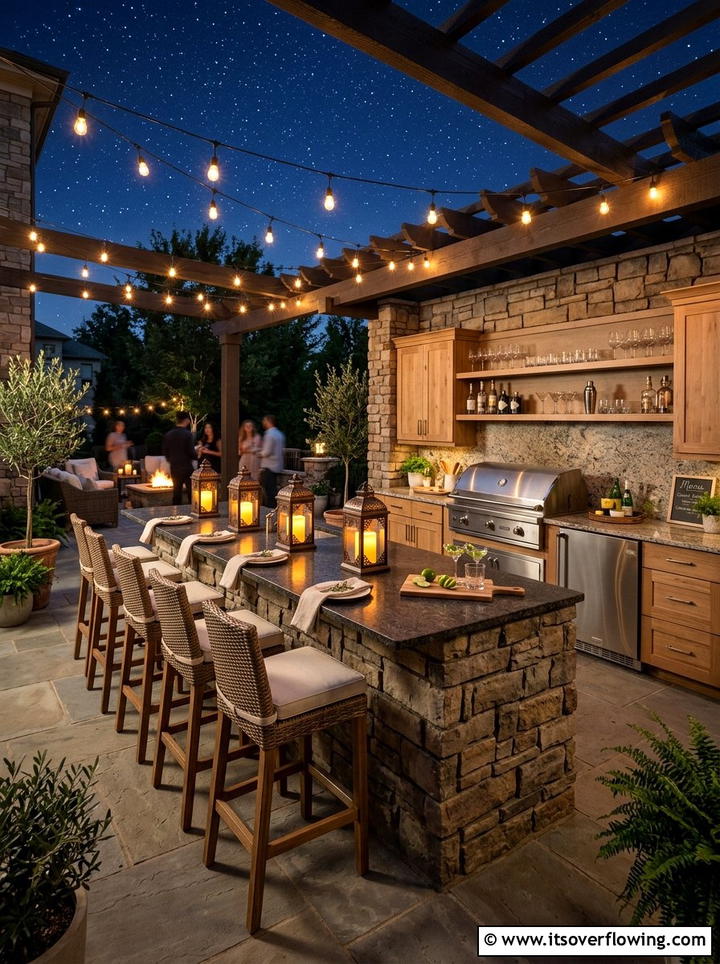 Lanterns On Outdoor Bar Counter - 25 backyard decorating ideas with lanterns