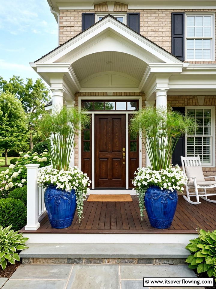 Large Blue Ceramic Pots - 25 front porch ideas with ceramic pots