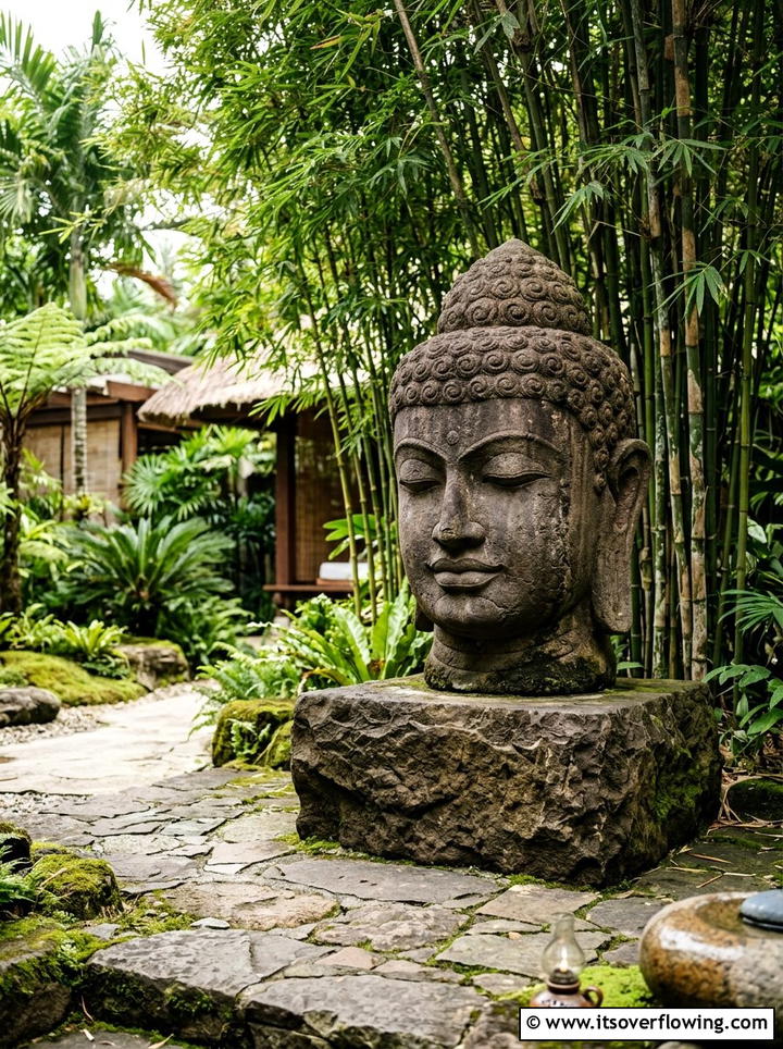 Large Buddha Head Sculpture - 25 backyard decorating ideas with statues