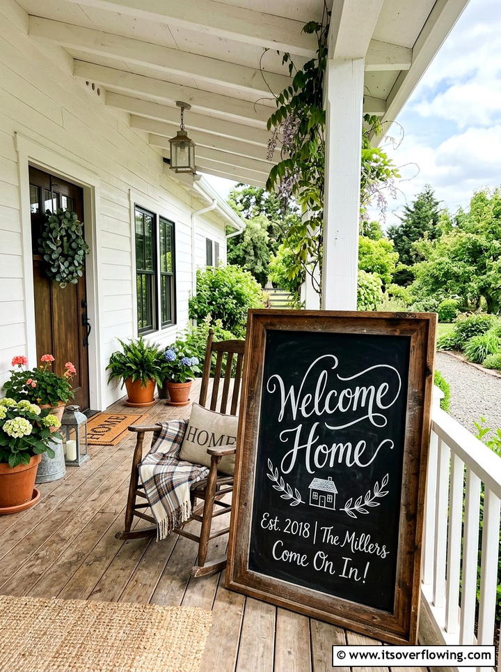 Large Chalkboard Sign - 25 front porch decor ideas with farmhouse charm