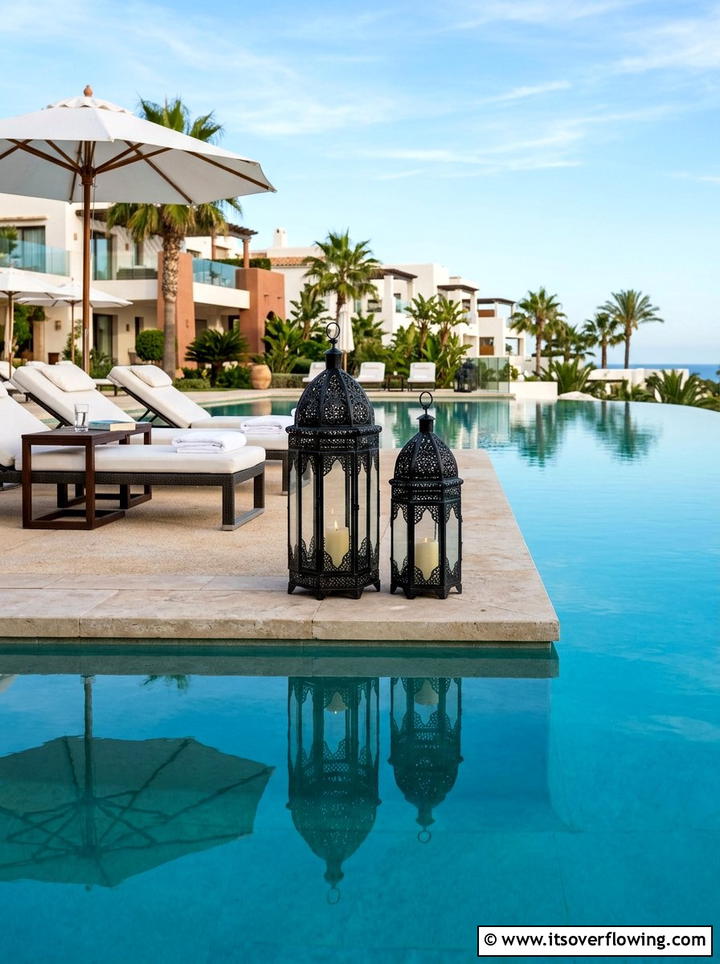 Large Metal Lanterns By Poolside - 25 backyard decorating ideas with lanterns