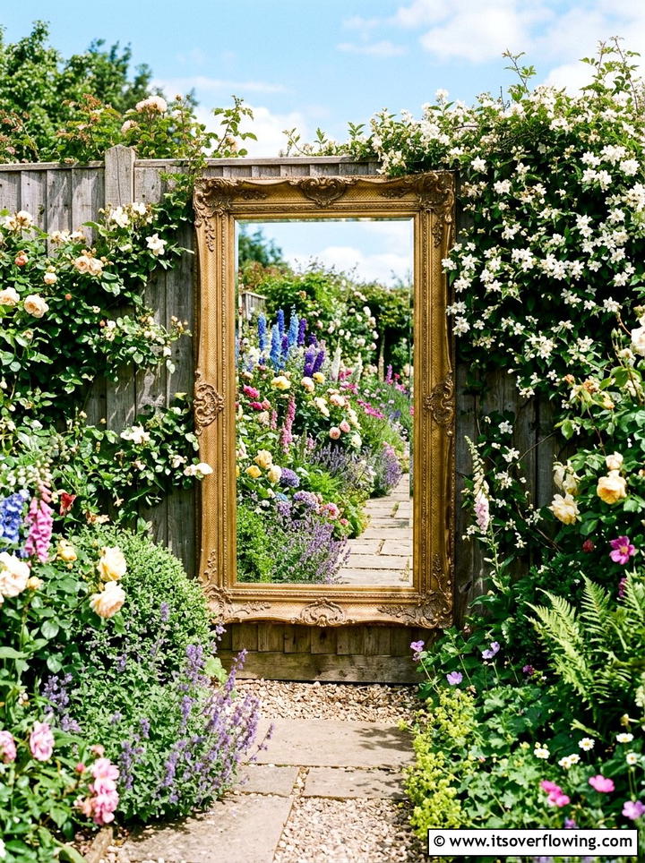 Large Mirror Garden Illusion - 25 reusing old things ideas for yard art