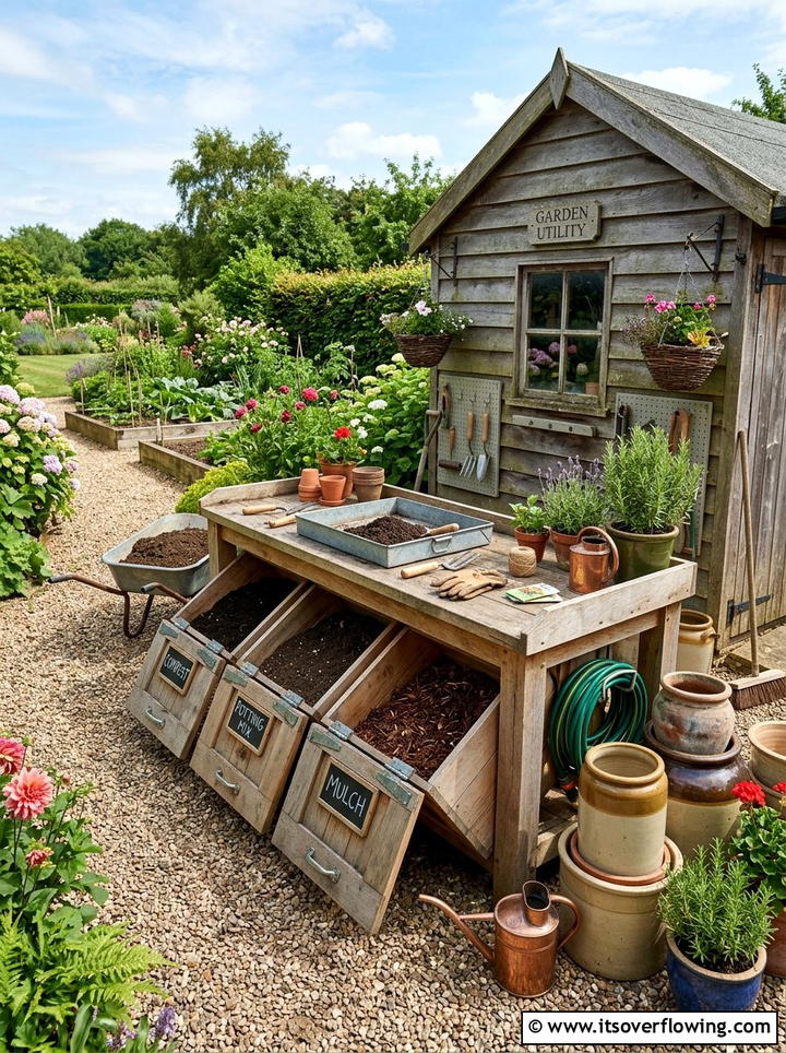 Large Potting Station With Soil Bins - 25 backyard ideas with potting station