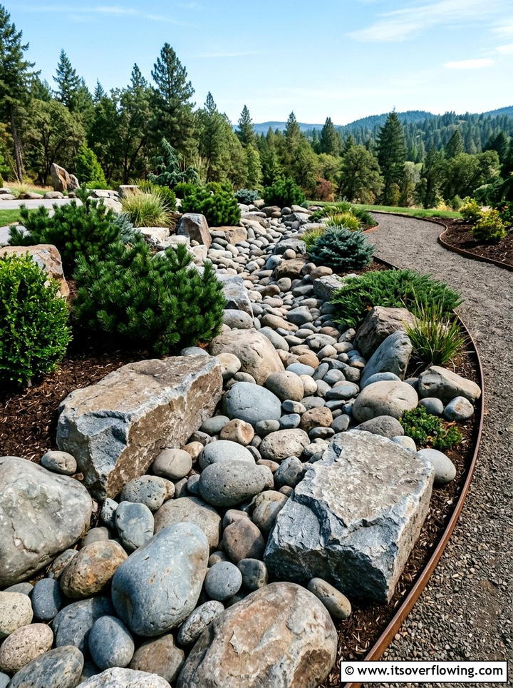 Large River Rock Bed - 25 creative garden ideas with dry creek beds