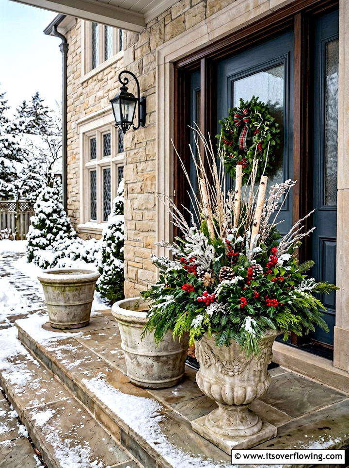 Large Winter Porch Planter - 25 front porch ideas with winter decor