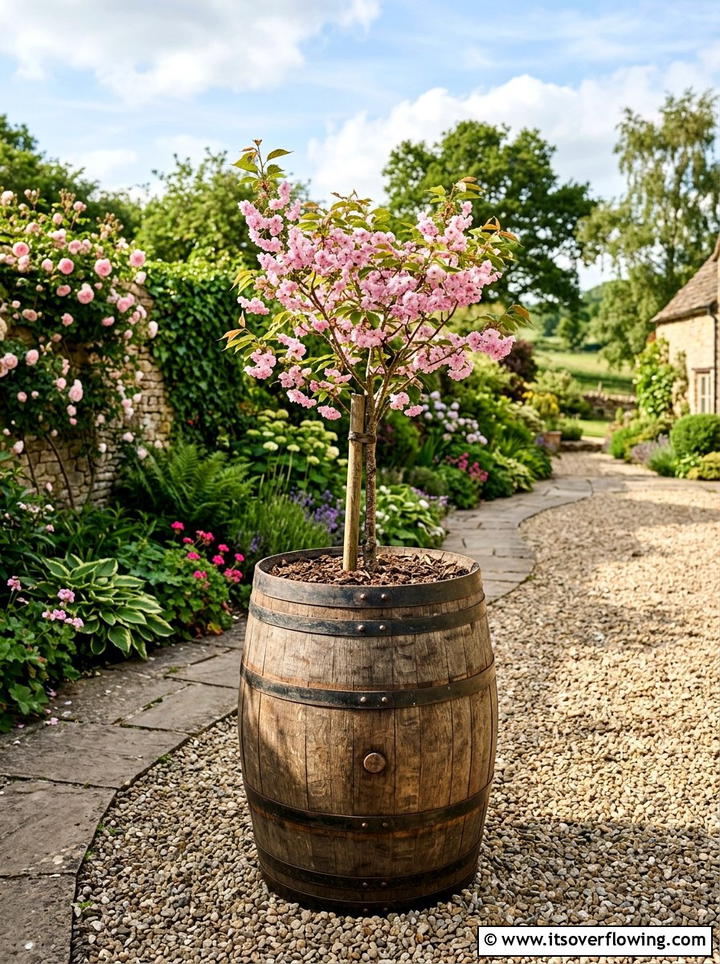 Large Wood Barrel Planter - 25 reusing old things ideas for seasonal garden decor