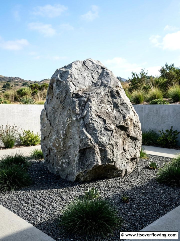 Large boulder focal point - 25 garden design ideas with asymmetry