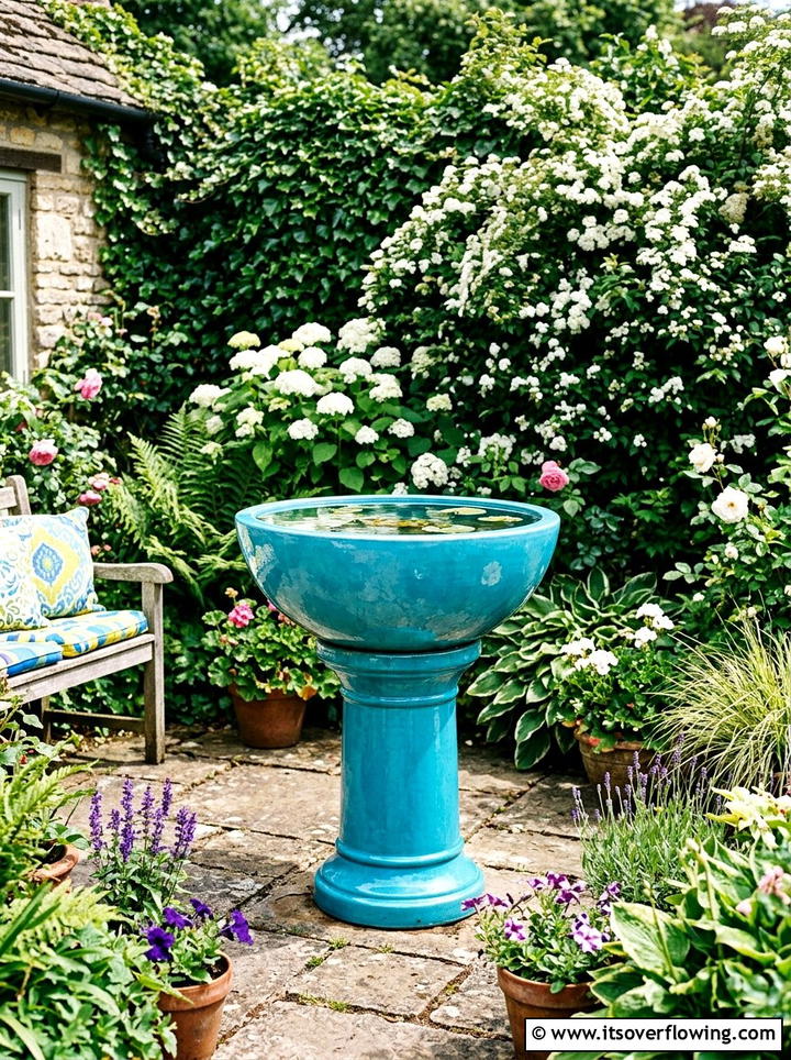 Large ceramic glazed bowl - 25 garden decor ideas with water bowls