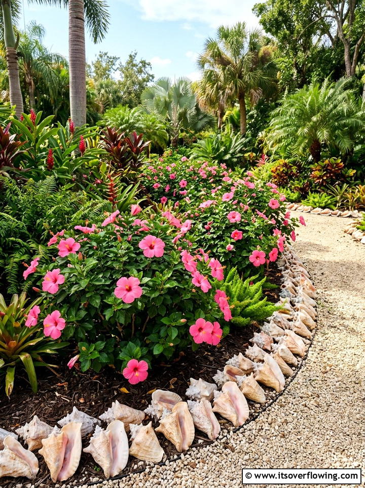 Large conch shell flower bed edging - 25 garden ideas with shell borders