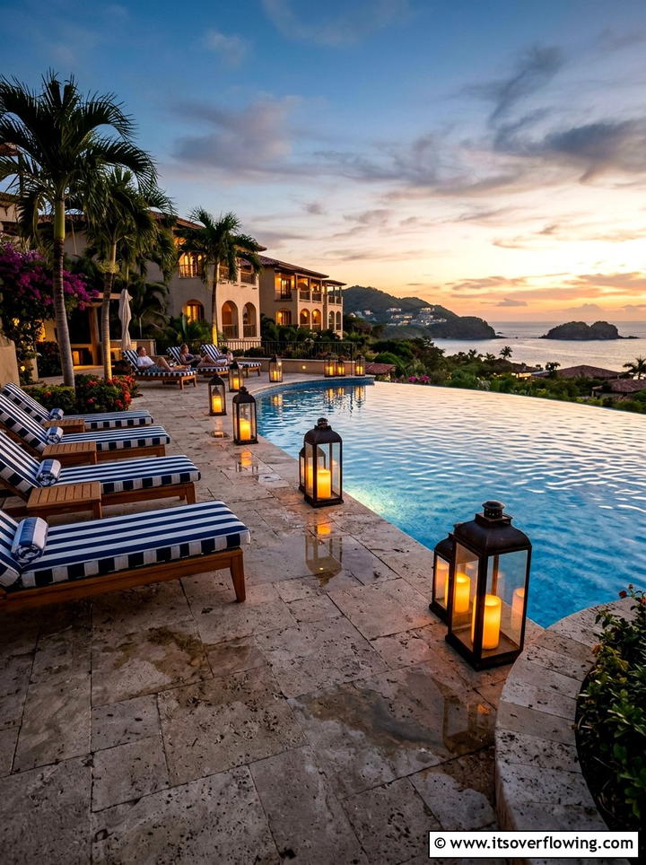 Large floor lanterns beside pool - 25 garden decor ideas with lanterns
