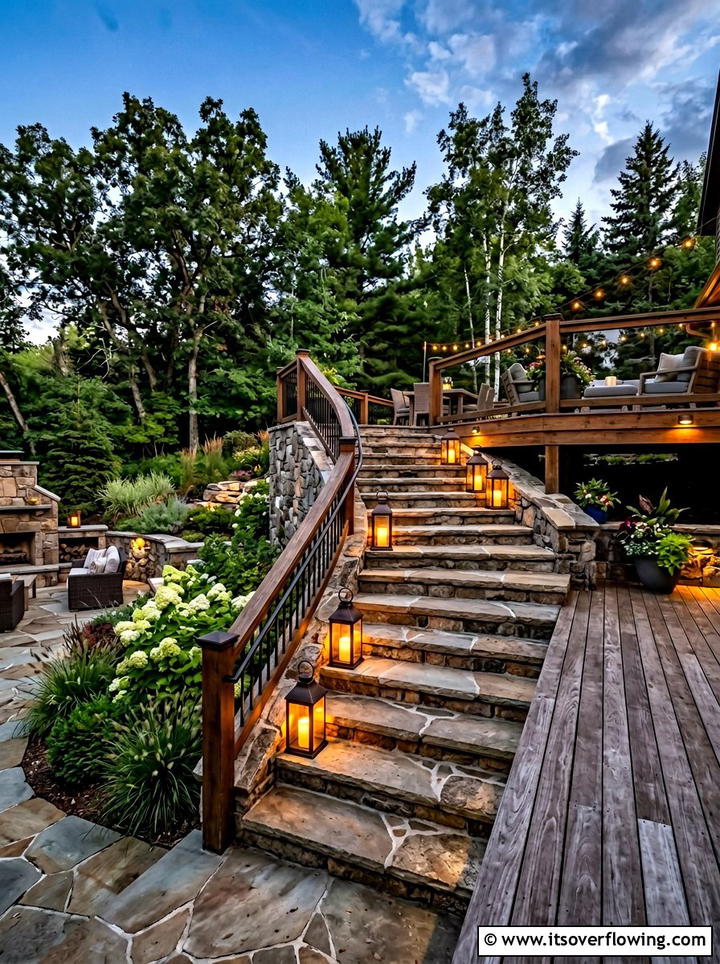 Large lanterns on patio steps - 25 garden decor ideas with lanterns