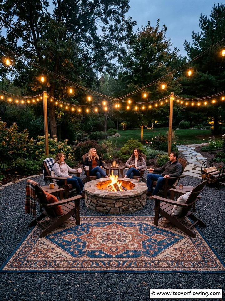 Large rug for fire pit seating - 25 garden decor ideas with outdoor rugs