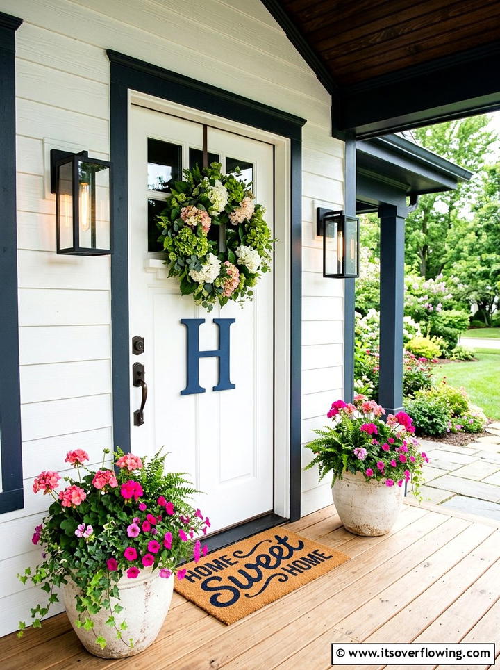 Large wooden initial for front door - 25 front porch ideas with monogram decor