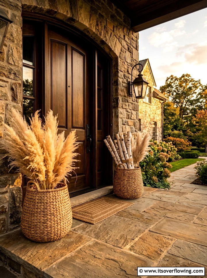Large woven floor baskets - 25 front porch decor ideas with baskets