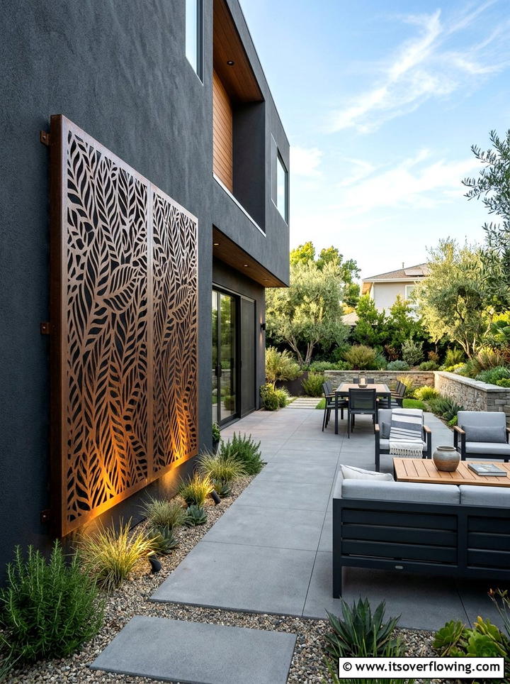 Laser cut metal wall screen - 25 garden decor ideas with wall art