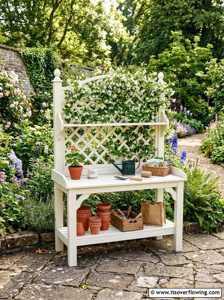 Lattice Potting Bench - 25 upcycled garden ideas with potting benches