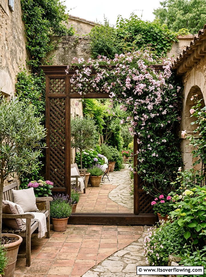 Lattice Screen Mirror - 25 small garden ideas with mirror tricks