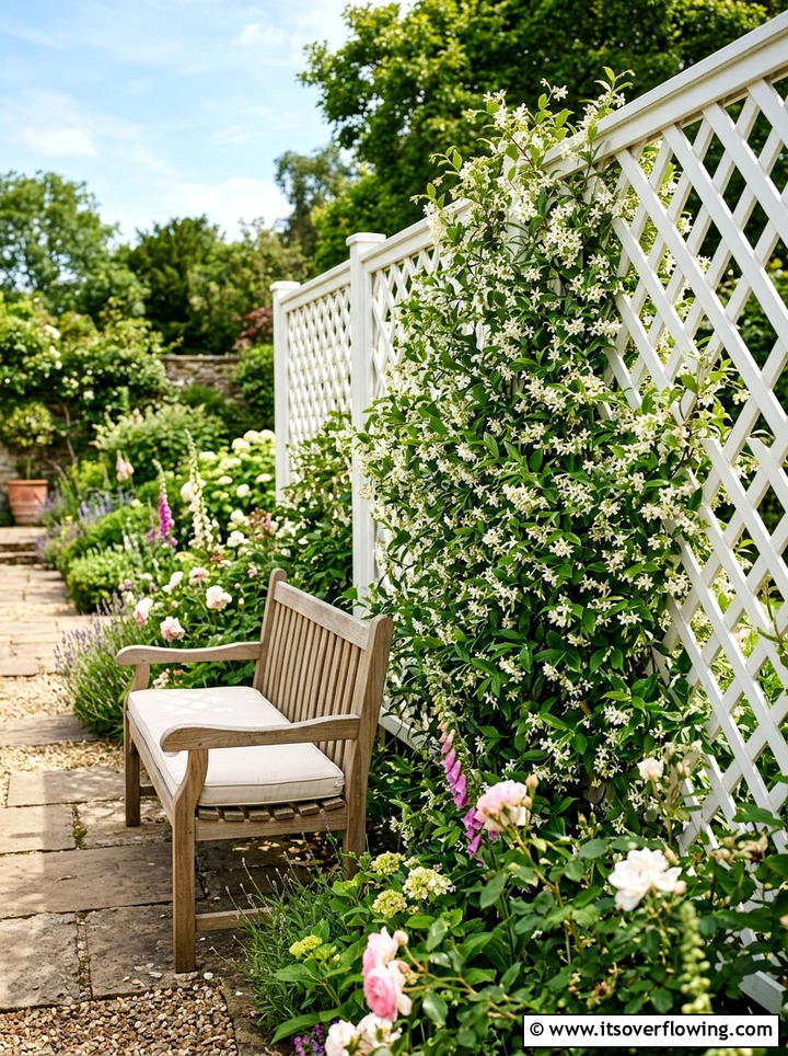 Lattice screen with jasmine - 25 small garden ideas with privacy screens