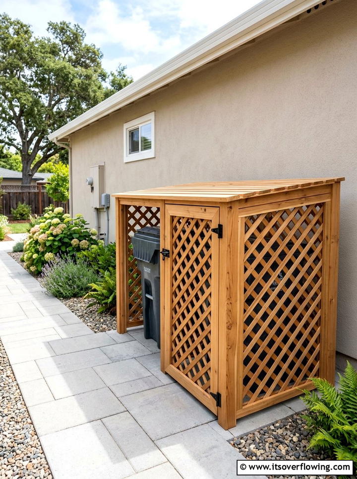 Lattice wall for trash bin hideaway - 25 backyard ideas with lattice wall