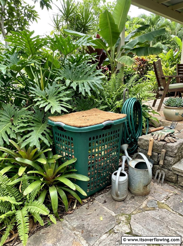 Laundry Basket Composter - 25 upcycled garden ideas with compost bins