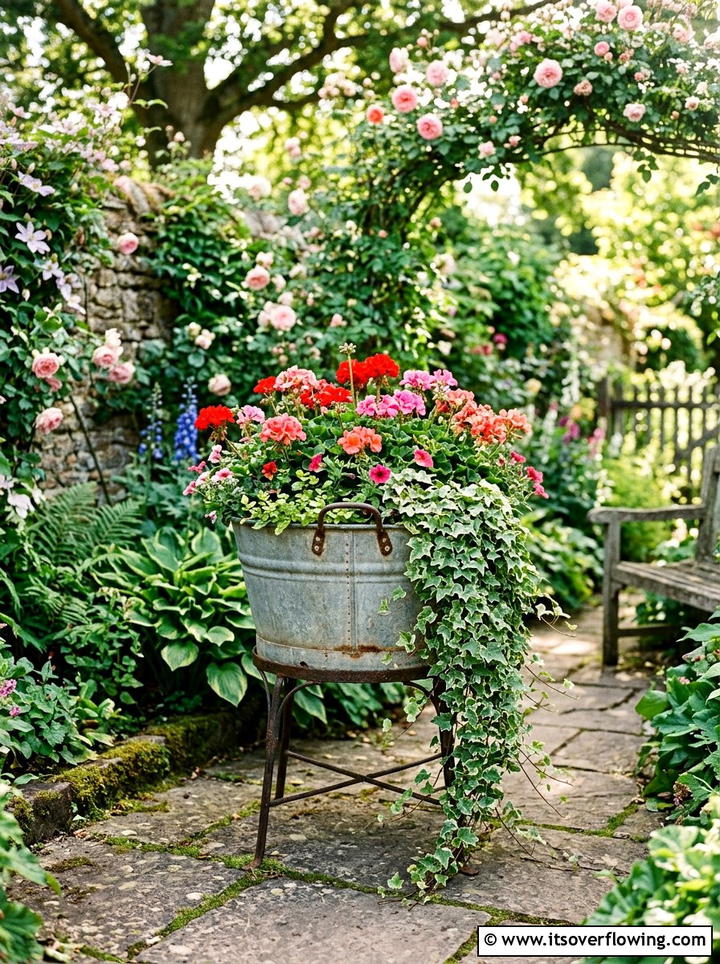 Laundry tub plant stand - 25 upcycled garden ideas with old tubs
