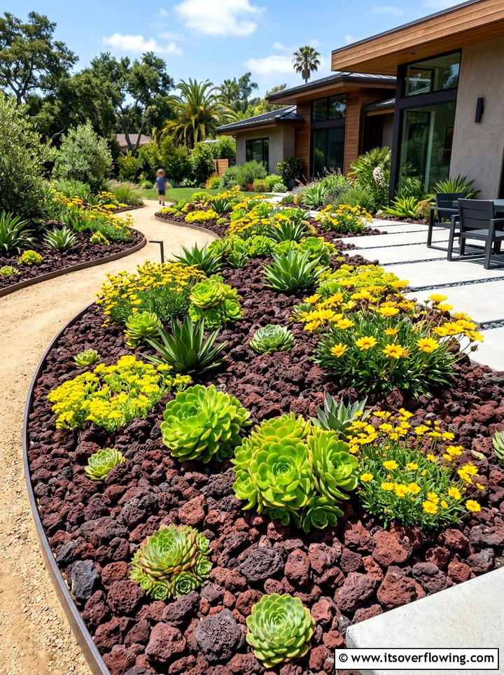 Lava rock garden bed - 25 garden ideas with rocks
